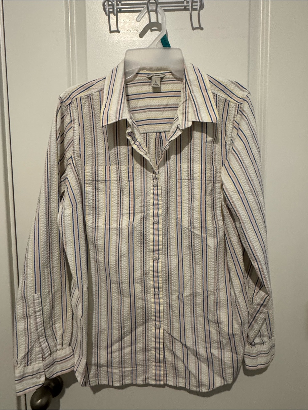L.L. Bean Vacationland Rainbow Stripe Long Sleeve Button Up